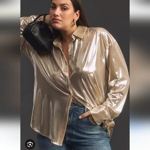 By Anthropologie Shine Button Down Champagne Color Button-Up Shirt Size  Large